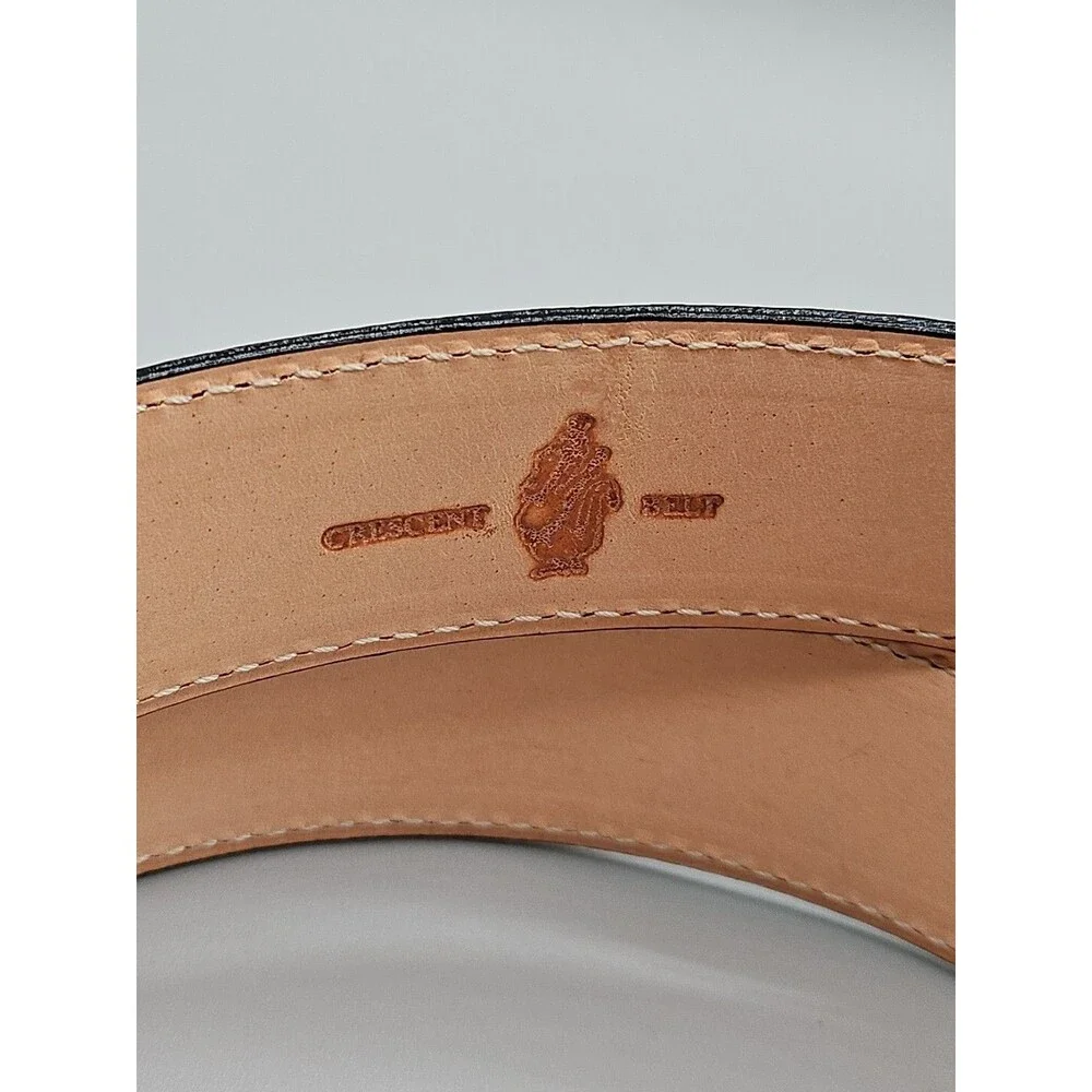 Hand Crafted Shrunken Bull Black Crescent Leather Belt 35 USA Made 1-1/4